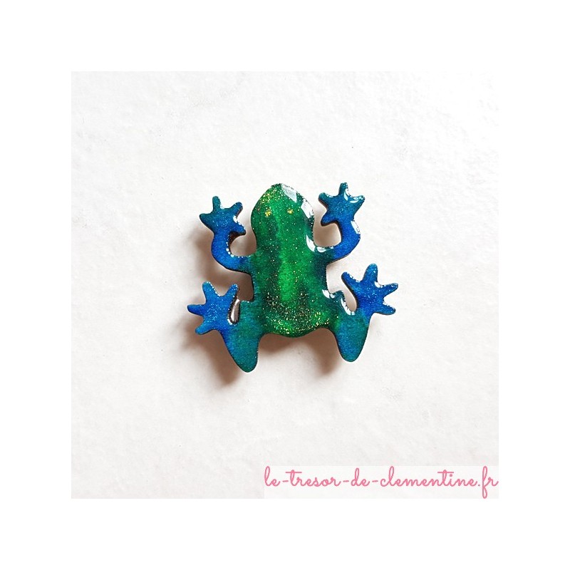 Magnet de collection grenouille turquoise à vert pailleté cadeau utile pour petit et grand