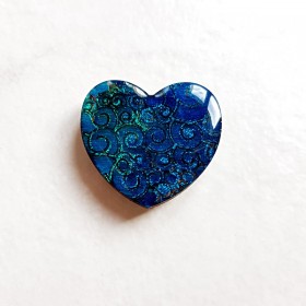 Offrez un magnet de collection en forme de coeur baroque tons nuancés de turquoise en bois, couleurs profondes aspect émail