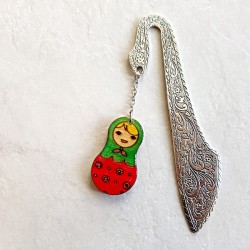 Marque page poupée russe rose et vert, artisanat d'art