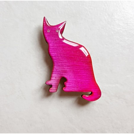 Magnet de collection Chat assis tons fushia pailleté pour un cadeau original