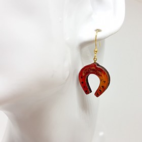 Pendant d'oreille femme fer à cheval orangé feu porte bonheur