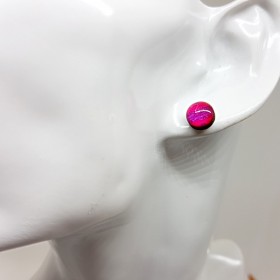 Puce ou bouton d'oreille rose et violet pailleté 8 mm aspect émail