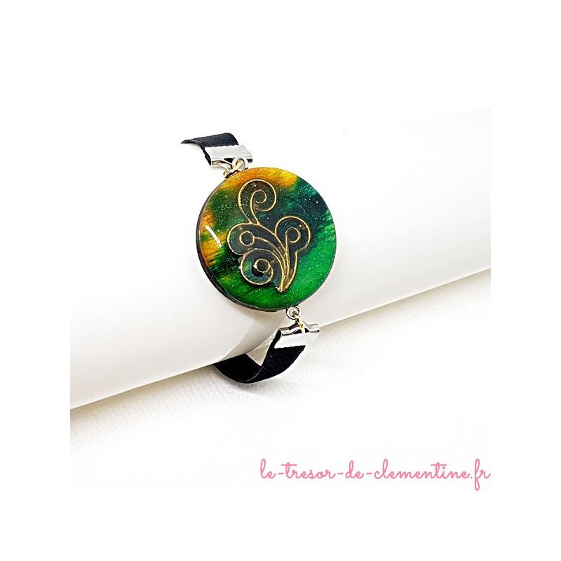 Bracelet femme baroque tons vert et bronze  bracelet velours adaptable