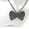 Collier fantaisie femme noeud papillon violet et bronze  très original avec sa chaîne à grosses mailles torsadées