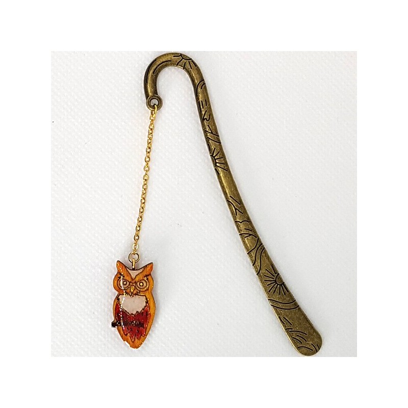 Marque page chouette orange et décor métal bronze, un cadeau original pour petits et grands lecteurs Marque page chouette orange et décor métal bronze, un cadeau original pour petits et grands lecteurs