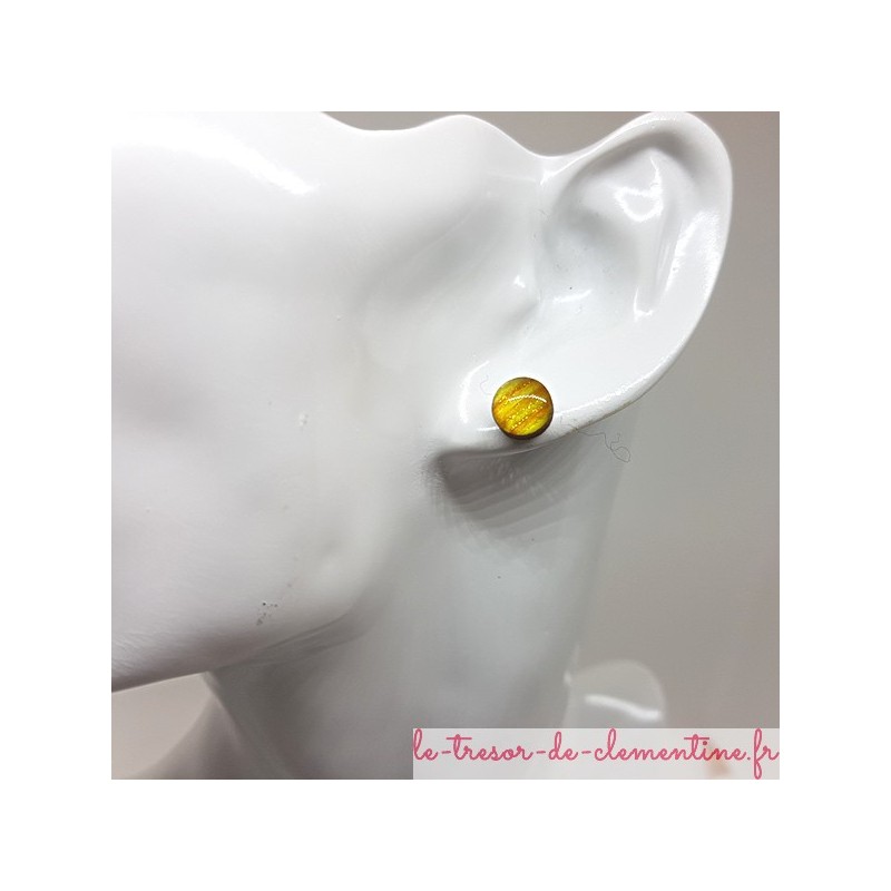 Puce ou bouton d'oreille jaune doré scintillant pailleté prix doux