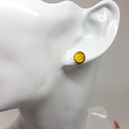 Puce ou bouton d'oreille jaune doré scintillant pailleté prix doux