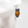 Boucles d'oreilles fantaisie chouette bleu/violet nuancé à orangé