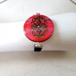 Bracelet artisanal femme rose et bronze, baroque et bracelet velours