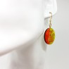 Boucle oreille fantaisie chat tons vert anis orange et doré