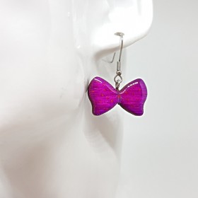 Boucle d'oreille bijou femme noeud papillon violet et léger pailleté