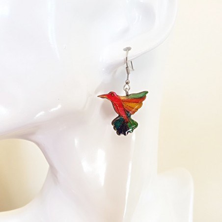 Boucles d'oreilles fantaisie pendantes oiseau colibri décor fait main