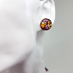 Puce d'oreille vitrail violet et bronze pailleté