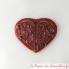 Broche vintage coeur rose et bronze artisanat  fait main