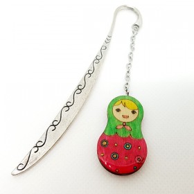 Marque-page poupée russe rose et vert cadeau utile bel aspect émail