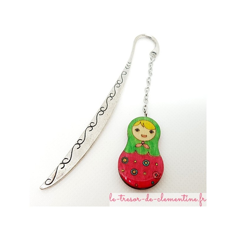 Marque-page poupée russe rose et vert cadeau utile bel aspect émail