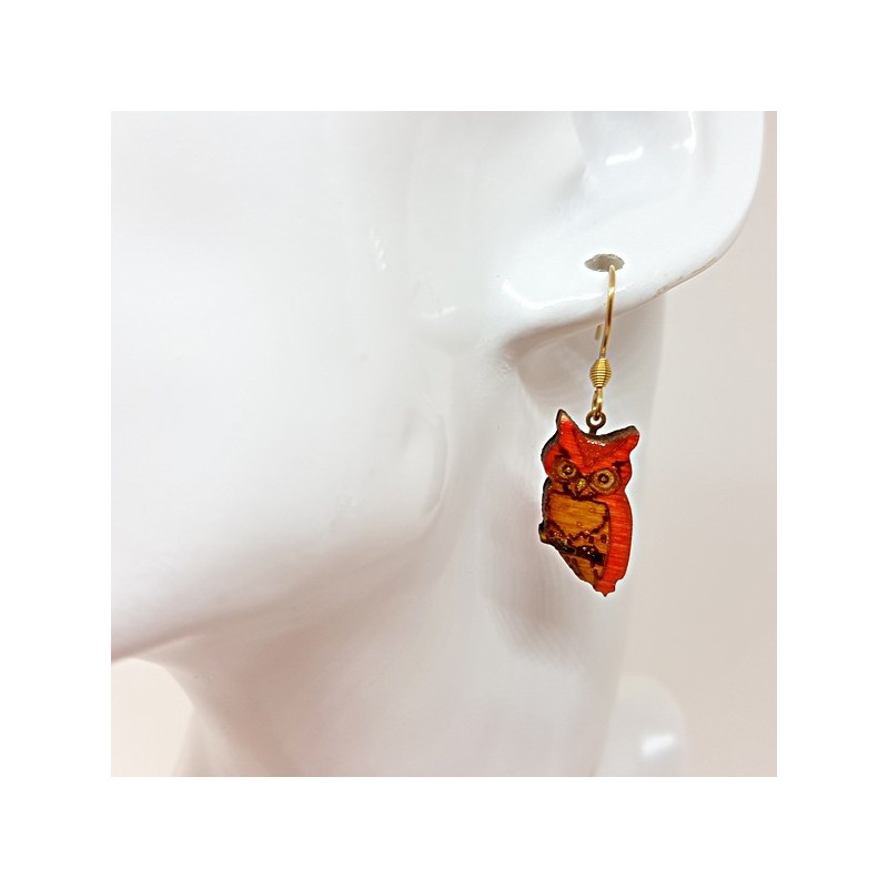 Boucles d'oreilles pendante forme chouette tons orangé pour femme Boucles d'oreilles pendante forme chouette tons orangé pour femme