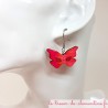 Boucle d'oreille fantaisie femme masque papillon rose et pailleté décor fait main