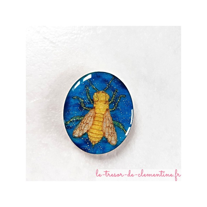 Magnet de collection abeille turquoise or pailleté et argent cadeau original