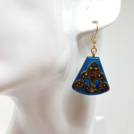 Boucle oreille pendante baroque turquoise et bronze pour femme fait main