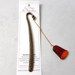 Marque-page décor dé à coudre rouge orange ton feu cadeau utile fait main