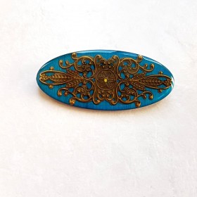 Grande Broche artisanale style incas baroque turquoise et bronze fait main