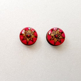 Puce ou bouton d'oreille rose des vents fushia doré et pailleté 12 mm fait main