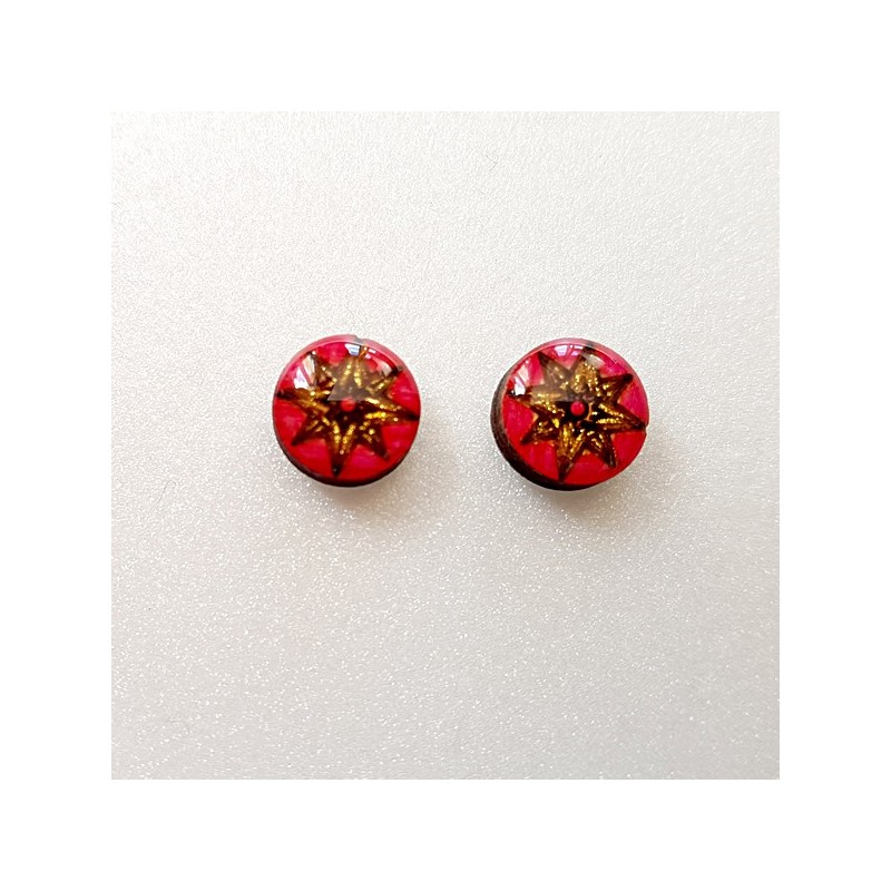 Puce ou bouton d'oreille rose des vents fushia doré et pailleté 12 mm fait main Puce ou bouton d'oreille rose des vents fushia doré et pailleté 12 mm fait main