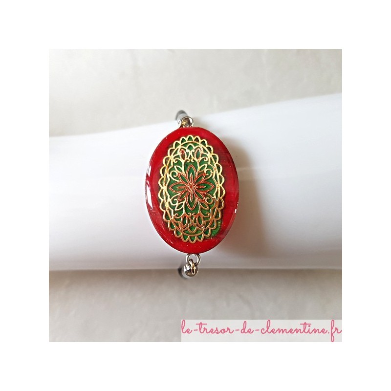 Bracelet artisanal femme rose fushia vert doré bracelet cuir fait main