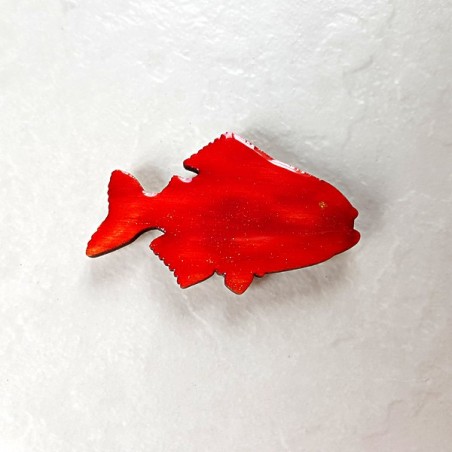 Offrez ce poisson rouge un magnet de collection cadeau utile et original en bois, couleurs profondes aspect émail