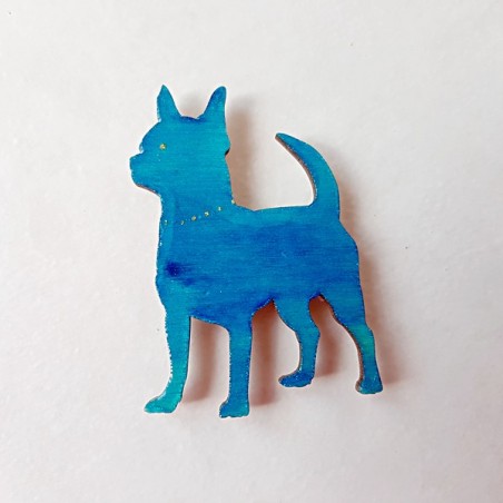 Chien type ratier ou bouledogue bleu turquoise, magnet de collection