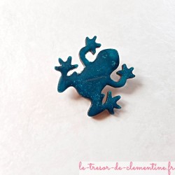 Broche artisanale grenouille turquoise et pailleté pour un cadeau plaisir fait main