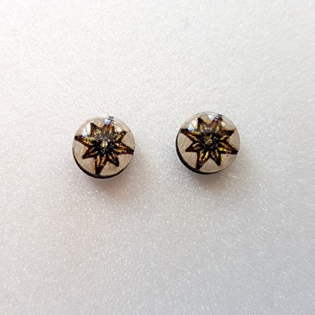 Bouton d'oreille rose des vents blanc or et pailleté 10 mm fait main