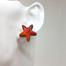 Puce d'oreille forme étoile de mer ton feux et doré fait main existe en autres couleurs personnalisation possible