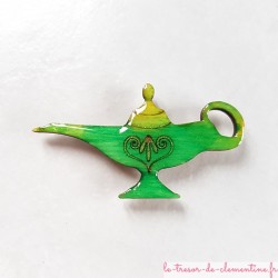 Magnet de collection en forme lampe d'Aladin camaïeu de verts en bois, couleurs profondes aspect émail cadeau original et utile