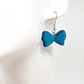 Boucle d'oreille artisanale fantaisie femme noeud papillon turquoise bordé d'un joli pailleté