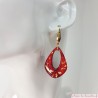 Boucle d'oreille pendante, modèle très chic, ovale, oblongue, rouge carmen et paillettes or