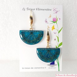 Boucle d'oreille artisanale style médiéval, turquoise et or, chic