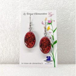 Boucle d'oreille fantaisie femme forme ovale spirale rouge et noir
