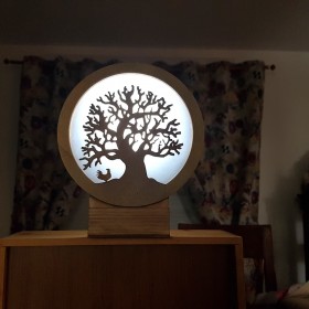 Lampe d'ambiance arbre de vie coq, nomade bois fabrication artisanale