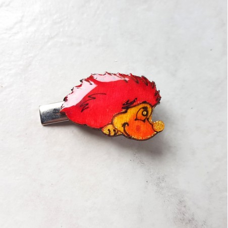 Barrette décor hérisson orange. Peut également être utilisé comme broche de col ou utilisée sur autre accessoire