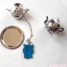 Boule à thé ou tisane forme théière en acier inoxydable avec un décor personnalisé d'un Eléphant bleu