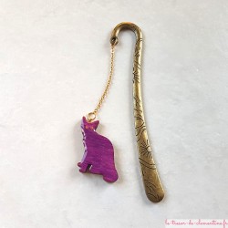Marque page de collection avec chat vert violet décor métal bronze avec soleil, artisanat d'art cadeau utile