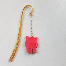 Marque page de collection éléphant rose et doré et décor or à fleurs, cadeau utile fait main