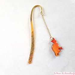 Marque page de collection avec chat orange roux décor métal doré fleuri, cadeau utile