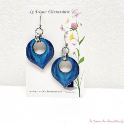 Boucle d'oreille artisanale collection "les pulpeuses", camaïeu de bleu et turquoise  à argent