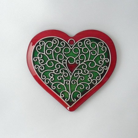 Broche coeur rose et vert style baroque