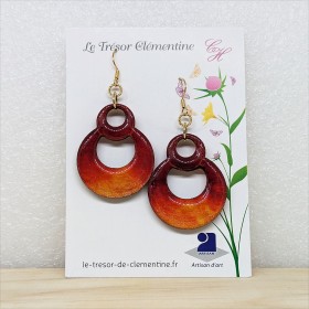 Paire grandes boucles d'oreilles fantaisie chic forme maternelle orange à feu