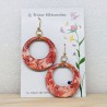 Paire Boucle d'oreille  grande créole rouge, orange et blanc