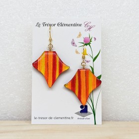 Boucle d'oreille fantaisie collection manta camaïeu rouge, orange à jaune